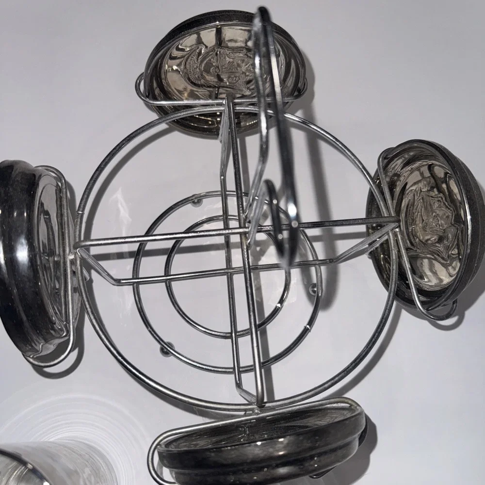 Kimiko Highball MCM Crest Glasses Silver Rim VTG Barware Caddy Coaster Set 4